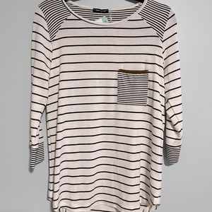 Pink Clover, Small, white and black striped 3/4 sleeve knit